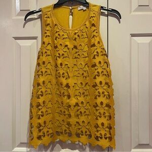 LOFT Sleeveless Cut Out Lace Top Size L Marigold Yellow